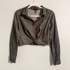 Long Sleeve Denim Crop Top